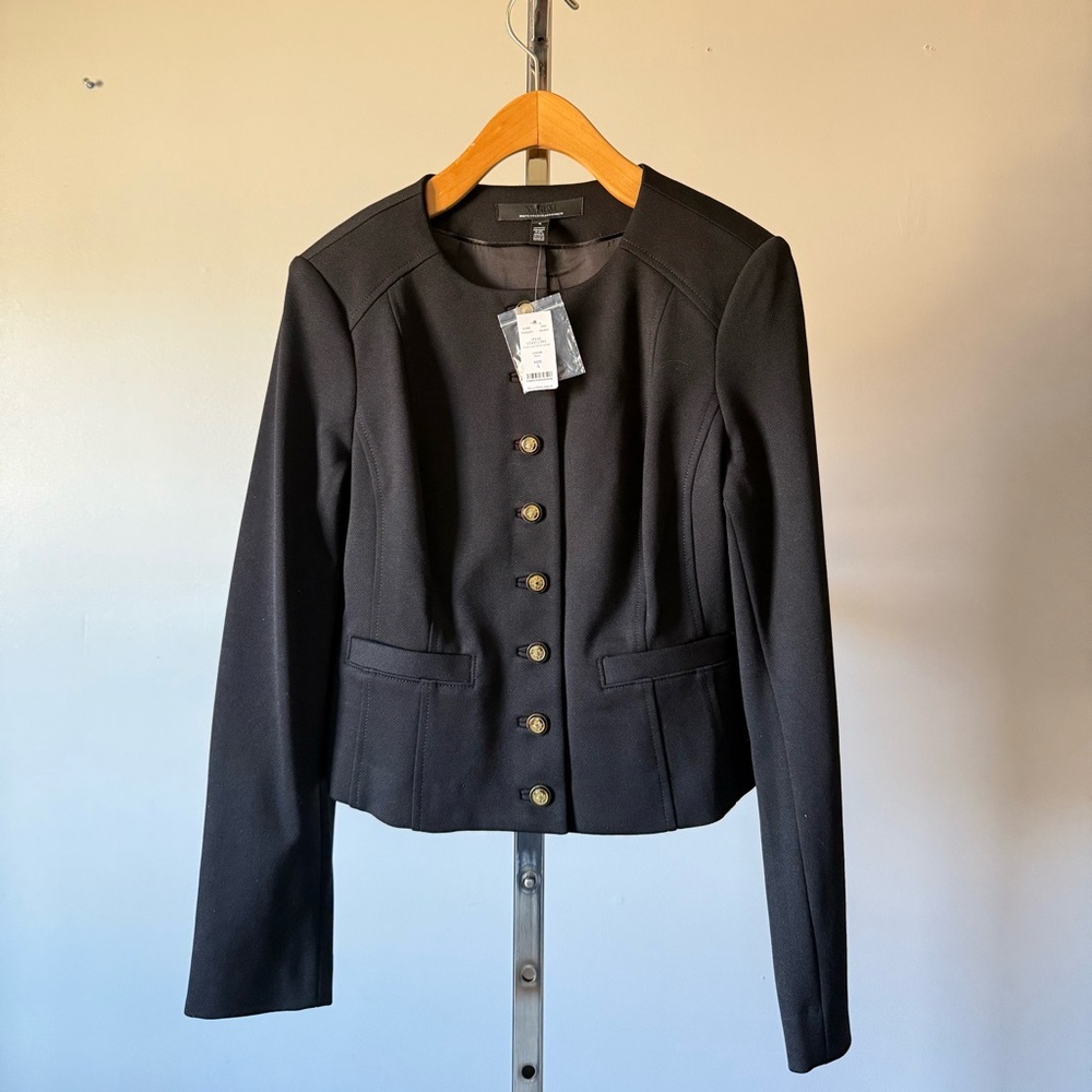 White House Black Market NWT Crop Luxe Stretch Military Gold Button Jacket 4